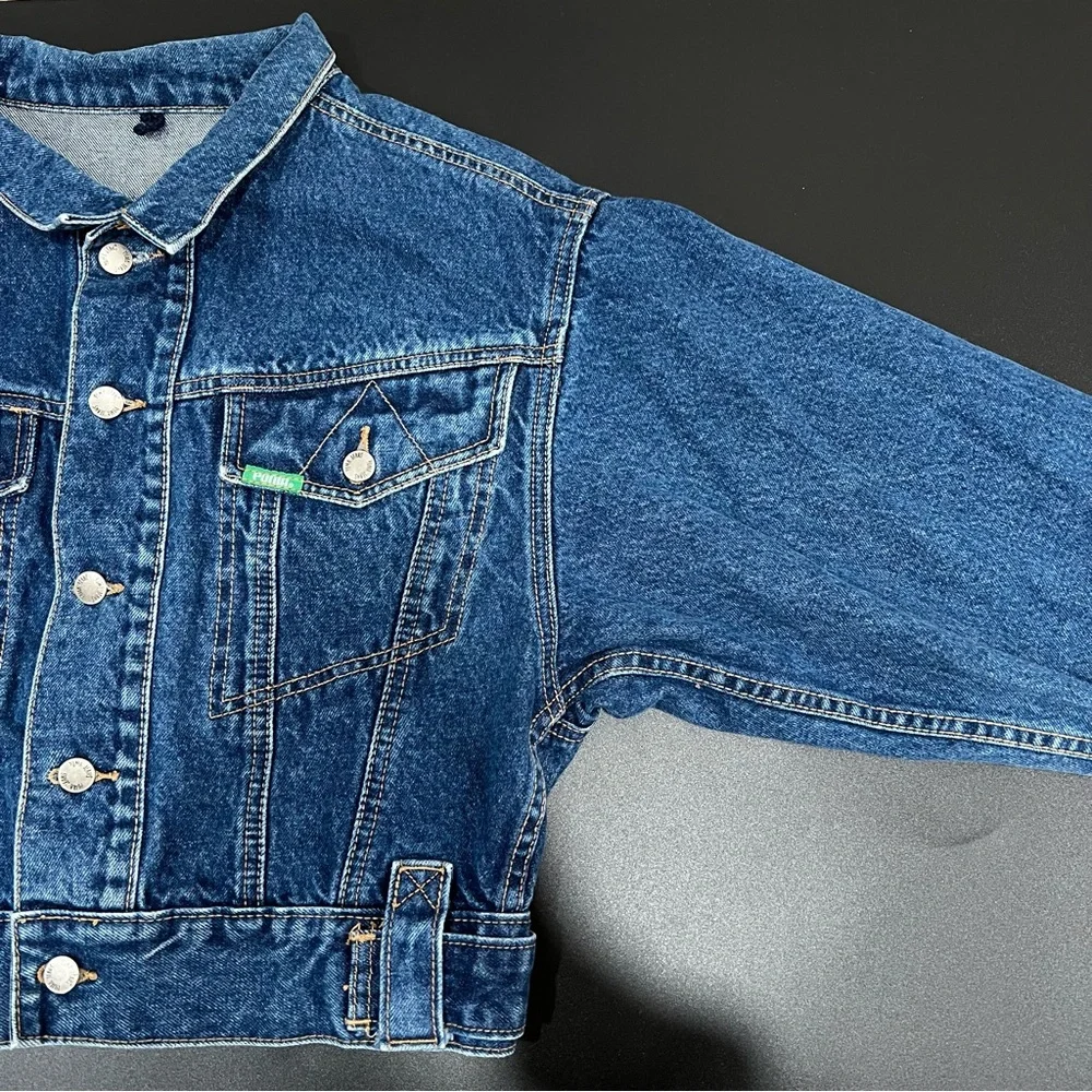 VTG PUMA Jeans Denim Jacket 1980s Germany Short Cut Bomber Size 3 - Picture 3 of 11